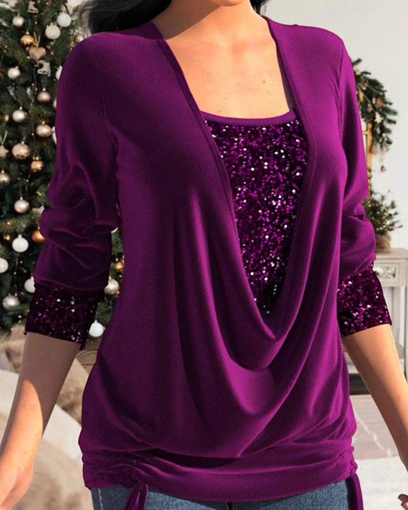Elena | Elegant Sequin Drape Top