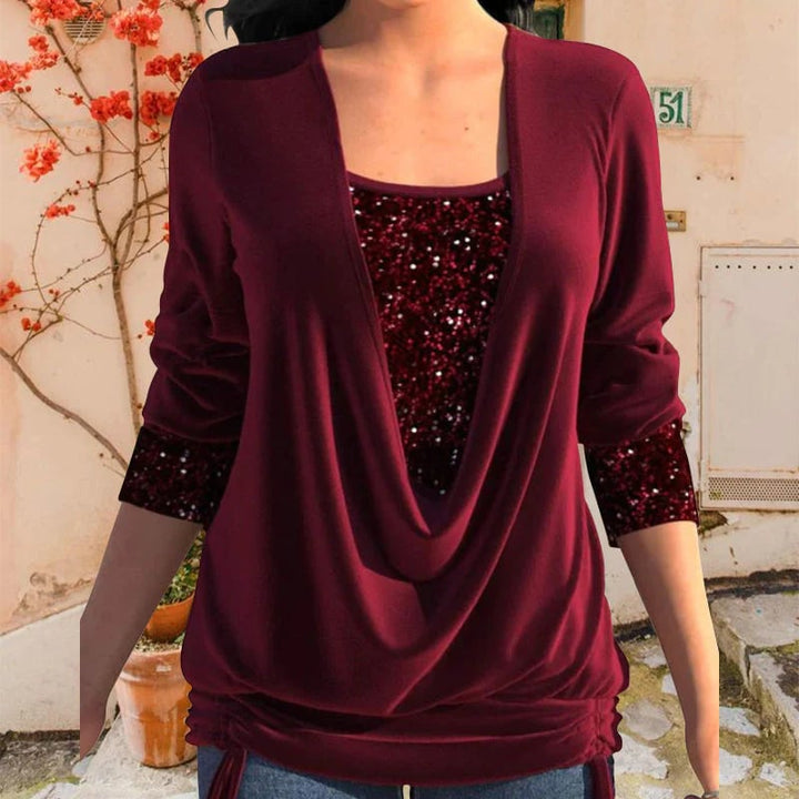 Elena | Elegant Sequin Drape Top