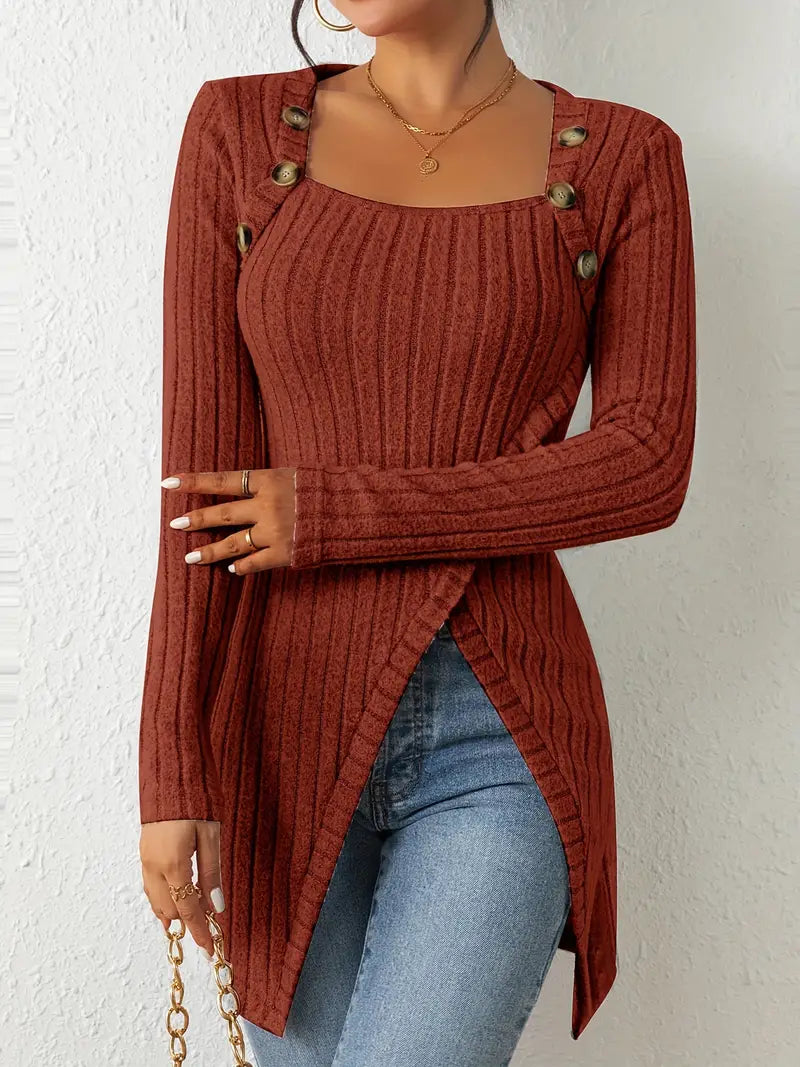 Maressa | Button Closure Ribbed Top