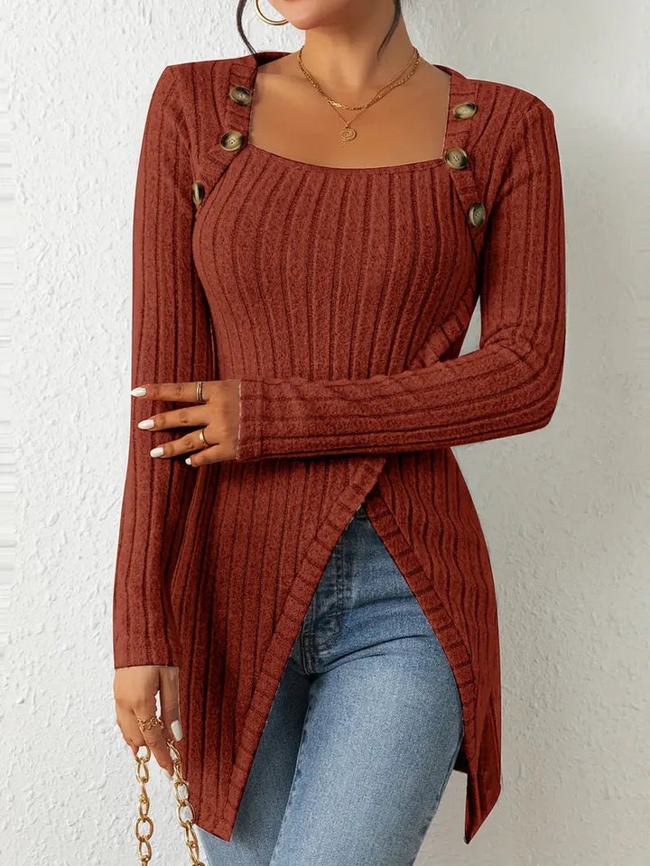 Maressa | Button Closure Ribbed Top
