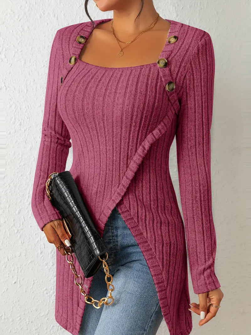 Maressa | Button Closure Ribbed Top