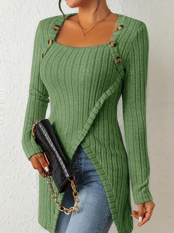 Maressa | Button Closure Ribbed Top