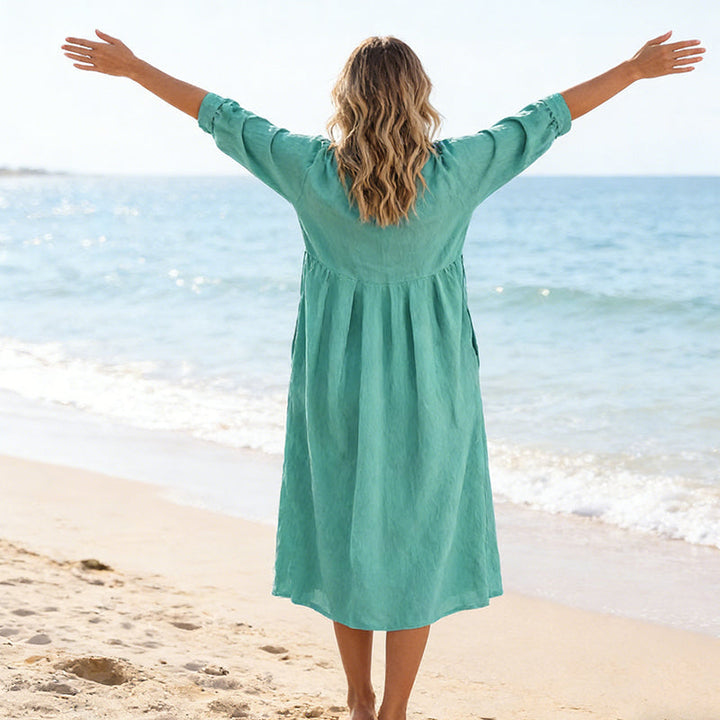 CHARLOTTE | Casual V-Neck Midi Dress with Pockets